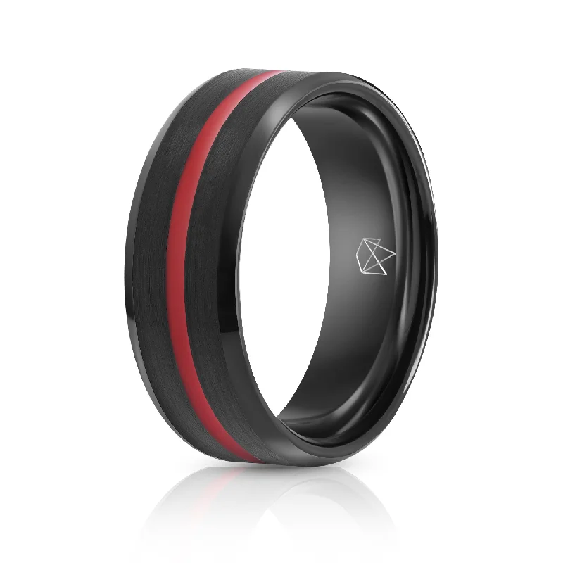 Fashion-Forward Jewelry At Exclusive Discounts Black Tungsten Ring Red Infinity