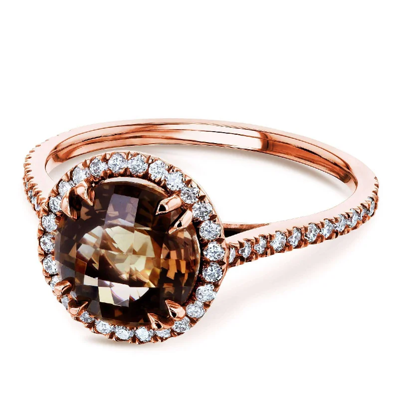 Jewelry Clearance Event – Stock Up Before It's Over Checkered Smokey Quartz Halo Rose Gold Ring