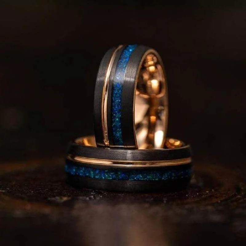 Luxury Meets Affordability – Jewelry Sale Now Live "Dionysus" Black x Blue Opal Rose Gold Tungsten Ring Luxury Meets Affordability – Jewelry Sale Now Live "Dionysus" Black x Blue Opal Rose Gold Tungsten Ring