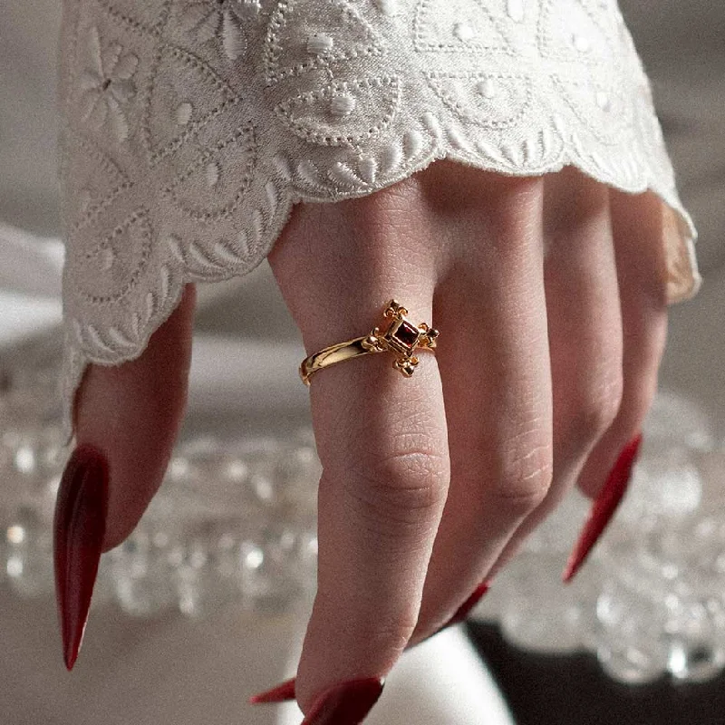 Shop Signature Jewelry Styles At Exclusive Prices CRIMSON. Medieval Fleur de Lis Garnet Ring - Gold
