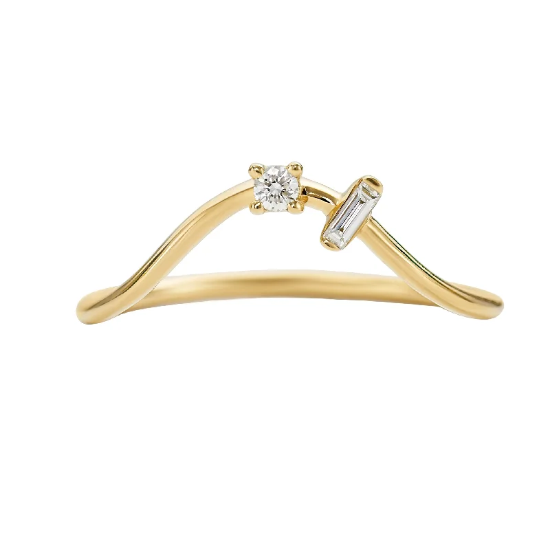 Shop Elegant Jewelry At Unbeatable Prices Curved Wedding Band Embellished with a Baguette and a Brilliant Diamond Shop Elegant Jewelry At Unbeatable Prices Curved Wedding Band Embellished with a Baguette and a Brilliant Diamond
