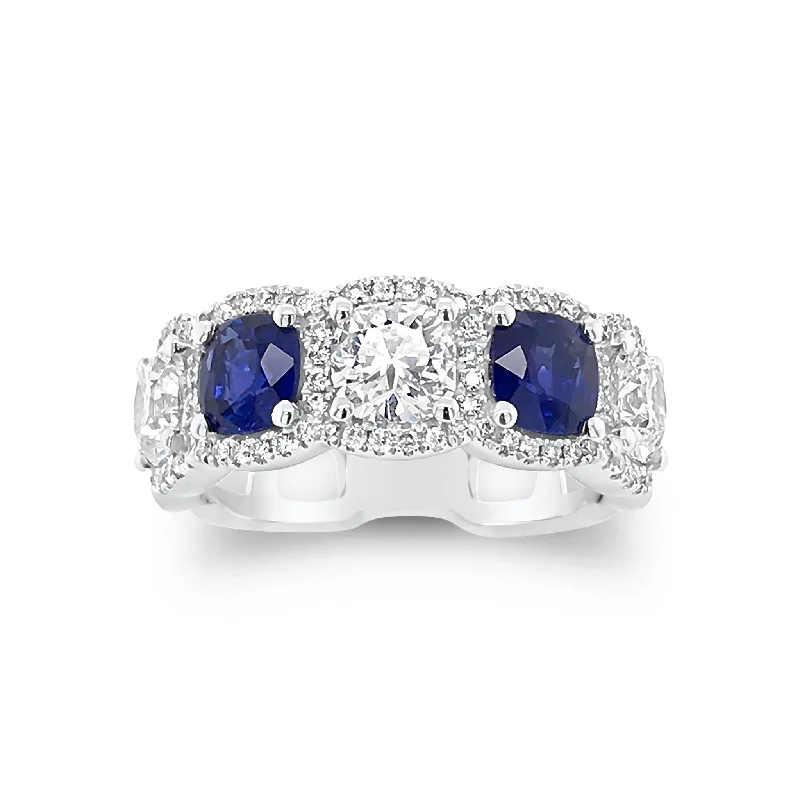 Elevate Your Outfit With Discounted Statement Jewelry Cushion Cut Diamond and Sapphire Band