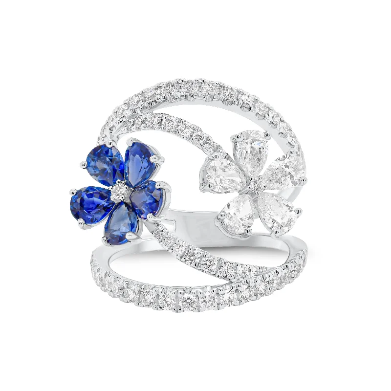Huge Savings On Premium Jewelry Styles Diamond & Sapphire Flower Wrap Ring