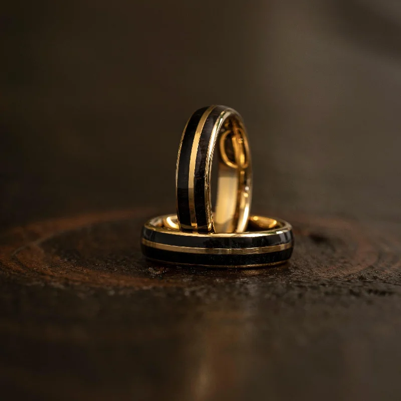 Exclusive Jewelry Sale – Sparkle For Less "Dionysis" Ancient Bog Oak Womens Tungsten Carbide Ring- Yellow Gold - 5mm