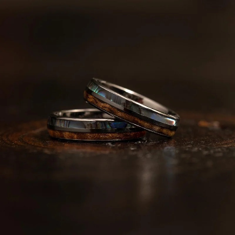 Premium Diamond Jewelry For Unforgettable Moments "Dionysis" Womens Tungsten Carbide Ring- Gunmetal X Abalone- 5mm Premium Diamond Jewelry For Unforgettable Moments "Dionysis" Womens Tungsten Carbide Ring- Gunmetal X Abalone- 5mm