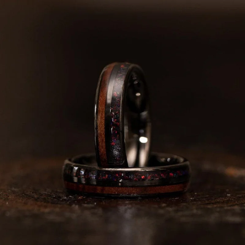 Modern Statement Jewelry For Bold Styling "Dionysis" Womens Tungsten Carbide Ring- Gunmetal X Black Opal- 5mm Modern Statement Jewelry For Bold Styling "Dionysis" Womens Tungsten Carbide Ring- Gunmetal X Black Opal- 5mm