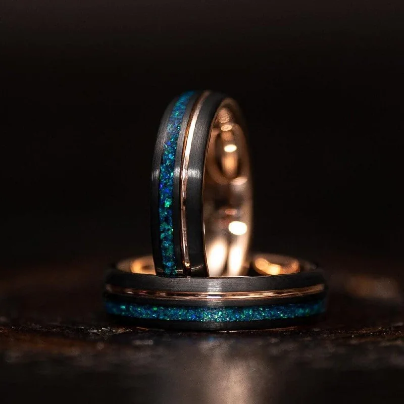 Elevate Your Jewelry Collection With Limited-Time Savings "Dionysis" Womens Tungsten Carbide Ring- Rose Gold X Blue Opal- 5mm Elevate Your Jewelry Collection With Limited-Time Savings "Dionysis" Womens Tungsten Carbide Ring- Rose Gold X Blue Opal- 5mm