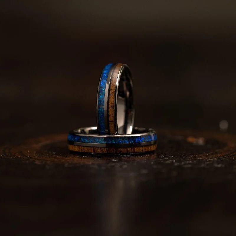 Special Offers On Handcrafted And Designer Jewelry "Dionysis" Womens Tungsten Carbide Ring- Gunmetal X Blue Opal- 5mm Special Offers On Handcrafted And Designer Jewelry "Dionysis" Womens Tungsten Carbide Ring- Gunmetal X Blue Opal- 5mm
