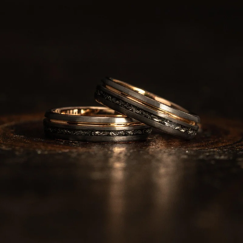 Eco-Friendly Sustainable Jewelry For Conscious Buyers "Dionysis" Womens Tungsten Carbide Ring- Rose Gold X Meteorite- 5mm Eco-Friendly Sustainable Jewelry For Conscious Buyers "Dionysis" Womens Tungsten Carbide Ring- Rose Gold X Meteorite- 5mm