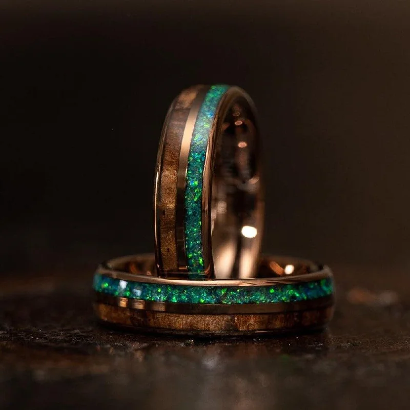 Your Dream Jewelry At Dream Prices – Shop Now "Dionysis" Womens Tungsten Carbide Ring- Smoked Rose Gold X Blue/Green Opal- 5mm