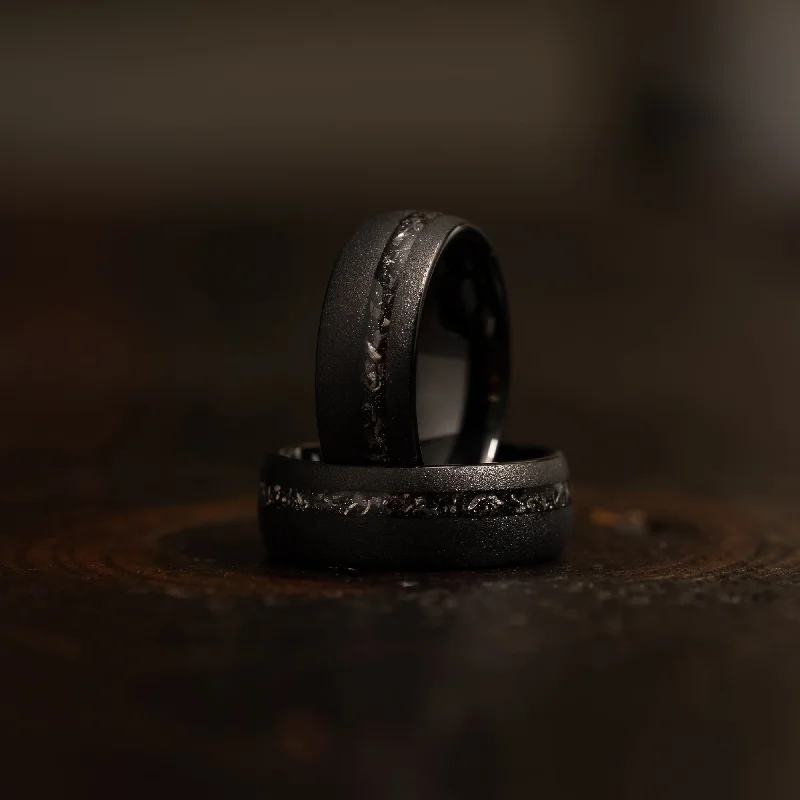 Flash Sale On Exquisite Jewelry – Don't Miss Out "Dionysus" Sandblasted Tungsten Carbide Ring- Black w/ Meteorite- 8mm Flash Sale On Exquisite Jewelry – Don't Miss Out "Dionysus" Sandblasted Tungsten Carbide Ring- Black w/ Meteorite- 8mm