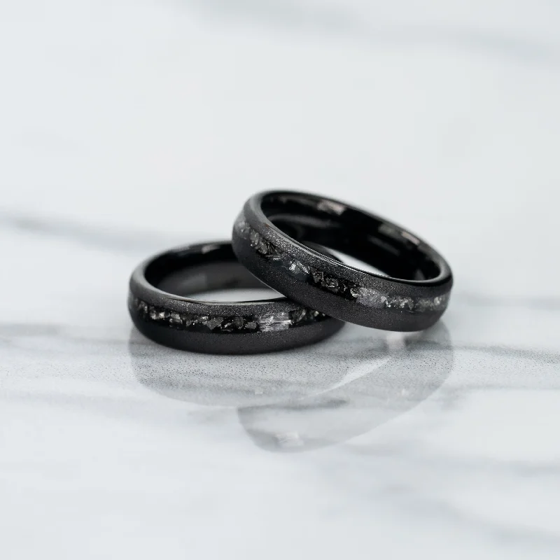 Romantic Heart-Shaped Jewelry For Special Gifts "Dionysus" Sandblasted Tungsten Carbide Ring- Womens Black w/ Meteorite- 5mm Romantic Heart-Shaped Jewelry For Special Gifts "Dionysus" Sandblasted Tungsten Carbide Ring- Womens Black w/ Meteorite- 5mm