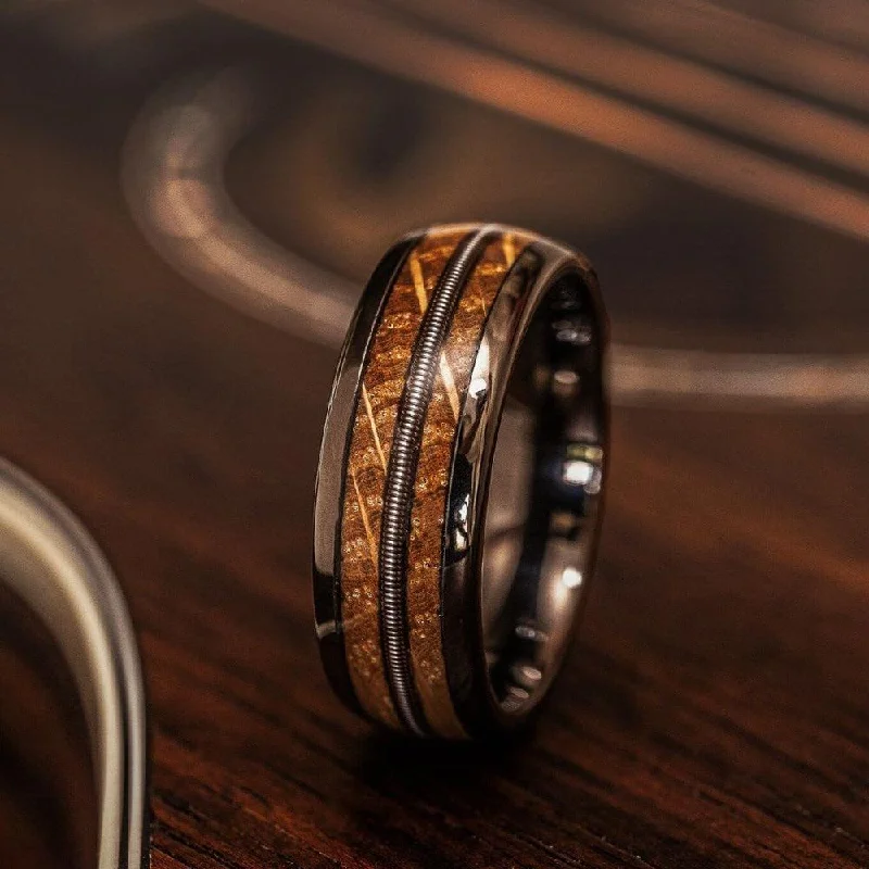 Trending Jewelry Styles Now At Limited-Time Discounts "Dionysus" Whisky Barrel Wood x Guitar String Ring- Gunmetal Tungsten Trending Jewelry Styles Now At Limited-Time Discounts "Dionysus" Whisky Barrel Wood x Guitar String Ring- Gunmetal Tungsten