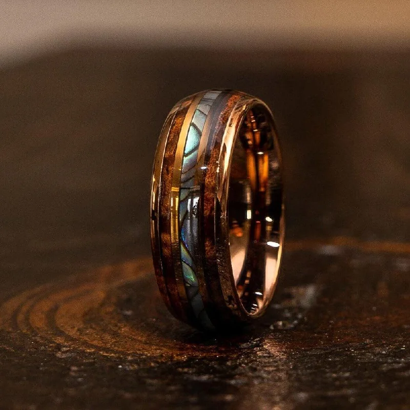Jewelry Clearance Sale – Final Reductions "Dionysus" Whisky Barrel x Abalone Shell Rose Gold Tungsten Ring Jewelry Clearance Sale – Final Reductions "Dionysus" Whisky Barrel x Abalone Shell Rose Gold Tungsten Ring
