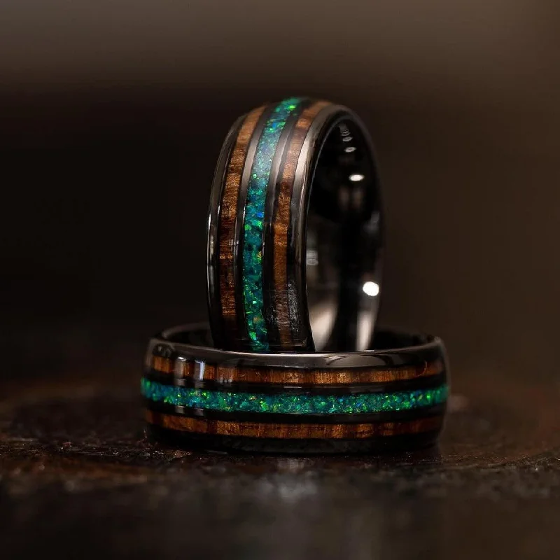 Fashion-Forward Jewelry At Incredible Prices "Dionysus" Whisky Barrel x Green Opal Gunmetal Tungsten Ring Fashion-Forward Jewelry At Incredible Prices "Dionysus" Whisky Barrel x Green Opal Gunmetal Tungsten Ring