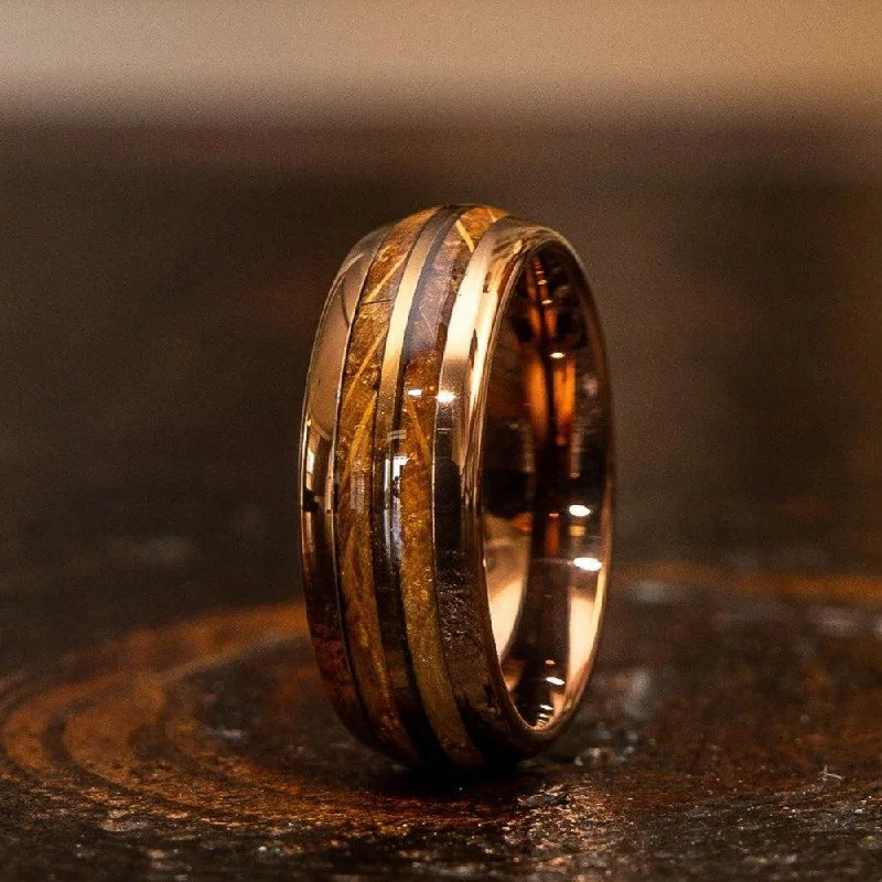 Dazzle In Elegance With Our Biggest Jewelry Sale "Dionysus" Whisky Double Barrel Rose Gold Tungsten Ring Dazzle In Elegance With Our Biggest Jewelry Sale "Dionysus" Whisky Double Barrel Rose Gold Tungsten Ring