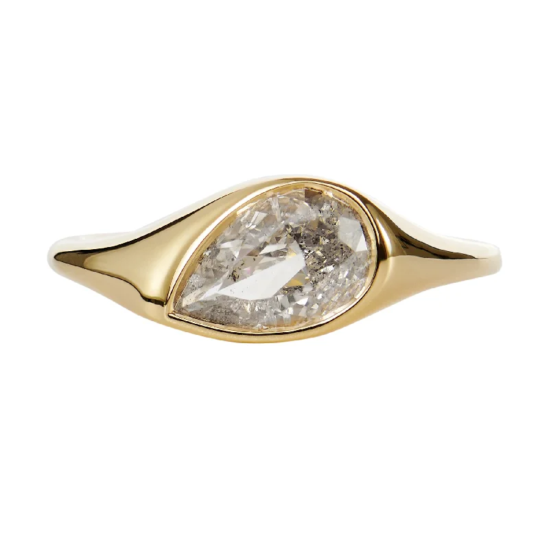 Affordable Luxury Jewelry For Every Occasion Elation OOAK Salt & Pepper Pear Cut Diamond Signet Ring Affordable Luxury Jewelry For Every Occasion Elation OOAK Salt & Pepper Pear Cut Diamond Signet Ring