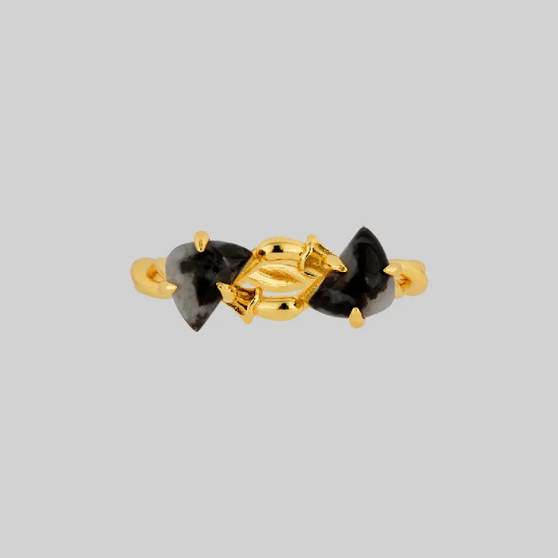 Dazzle In Elegance With Our Biggest Jewelry Sale ENOKI. Intertwined Tiny Mushrooms Gemstone Ring - Gold