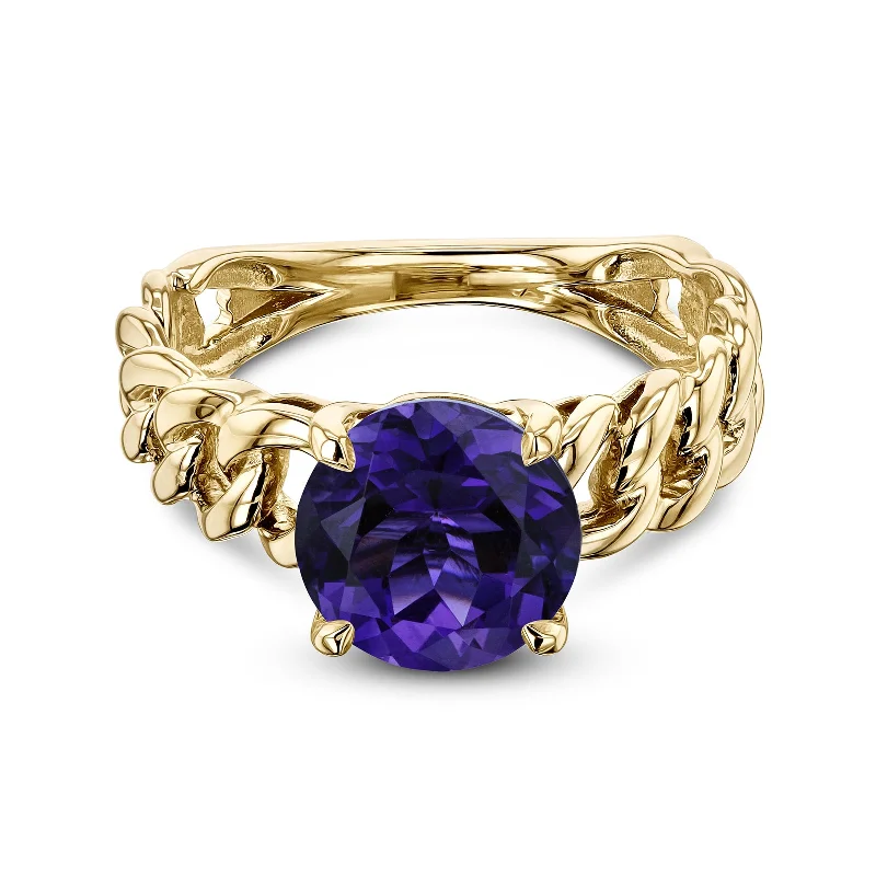 Bohemian-Inspired Jewelry For Free-Spirited Fashion Gold Chain Link Ring (Garnet, Amethyst, or Smoky Quartz)
