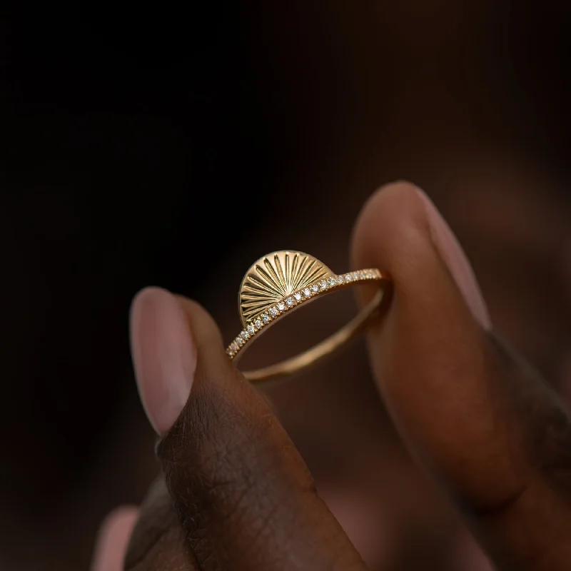 Exclusive Jewelry Offers – Shine For Less Golden Sundial Wedding Band with a Brilliant Diamond Pave Exclusive Jewelry Offers – Shine For Less Golden Sundial Wedding Band with a Brilliant Diamond Pave