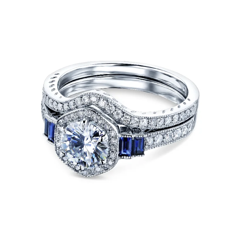Premium Jewelry, Premium Discounts – Act Fast Hexagon Halo Blue and White Bridal Set 14k Gold (1 3/4 CTW)