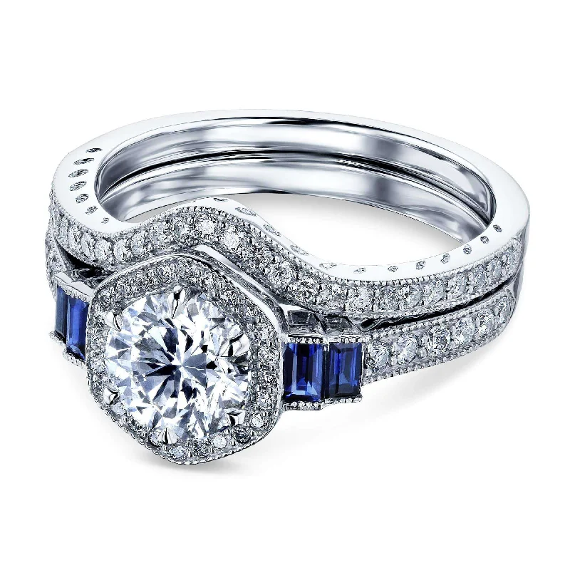 Final Call For Exquisite Jewelry At Reduced Rates Hexagon Halo 1 Carat Natural Diamond & Sapphire Bridal Set (1-3/4ct.tw)