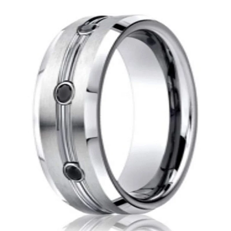 Waterproof Stainless Steel Jewelry For Lasting Beauty 7.5mm Benchmark Cobalt Chrome Men's Wedding Ring with Black Diamonds Waterproof Stainless Steel Jewelry For Lasting Beauty 7.5mm Benchmark Cobalt Chrome Men's Wedding Ring with Black Diamonds