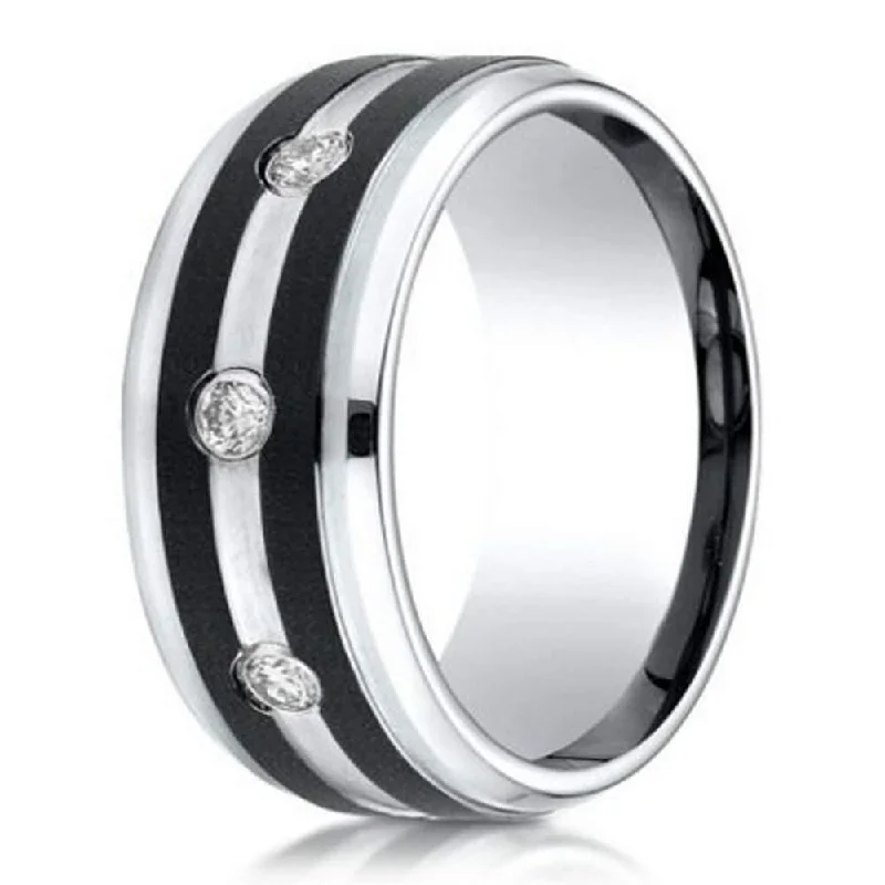 Shop Dazzling Jewelry With Special Promotional Discounts 9mm Men's Designer Two Tone Cobalt Chrome Ring with Diamonds Shop Dazzling Jewelry With Special Promotional Discounts 9mm Men's Designer Two Tone Cobalt Chrome Ring with Diamonds