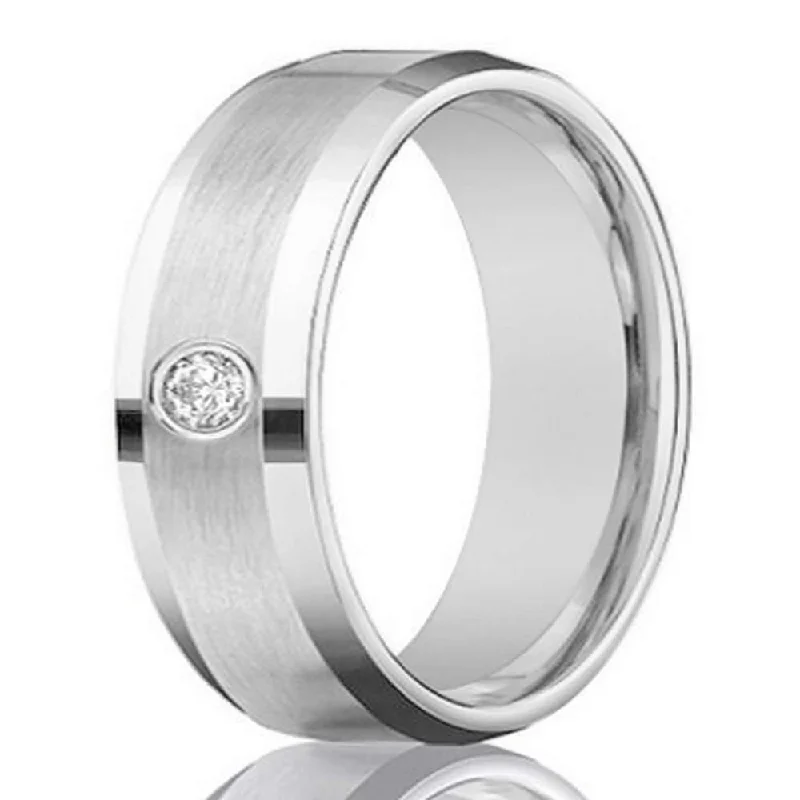 Limited Stock On Premium Jewelry At Low Prices Mens 4mm 14k White Gold Diamond Band with Satin Finish