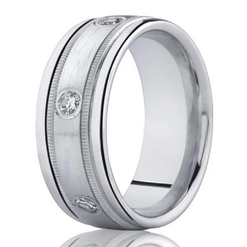 Trending Jewelry Now Available At Exclusive Prices 8mm Mens White Gold Diamond Wedding Band in 14k with Milgrain Trending Jewelry Now Available At Exclusive Prices 8mm Mens White Gold Diamond Wedding Band in 14k with Milgrain