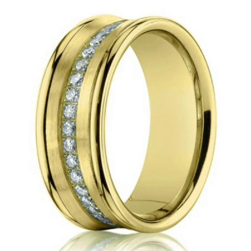 Seasonal Jewelry Deals – Elevate Your Style 7.5mm 14k Yellow Gold Mens Wedding Ring with Pave-Set Diamonds