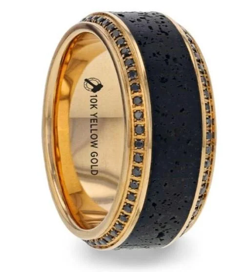 Best-Selling Jewelry Now Available At Special Deals HYPERION Lava Inlaid 10KY Gold Polished Beveled Edges Round Black Diamonds Best-Selling Jewelry Now Available At Special Deals HYPERION Lava Inlaid 10KY Gold Polished Beveled Edges Round Black Diamonds