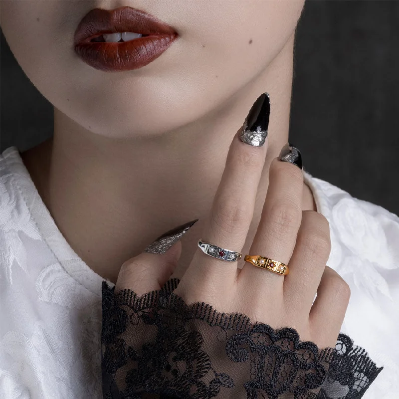 Shop High-Quality Jewelry At Jaw-Dropping Discounts MARY. Garnet & Pearl Trilogy Ring - Gold