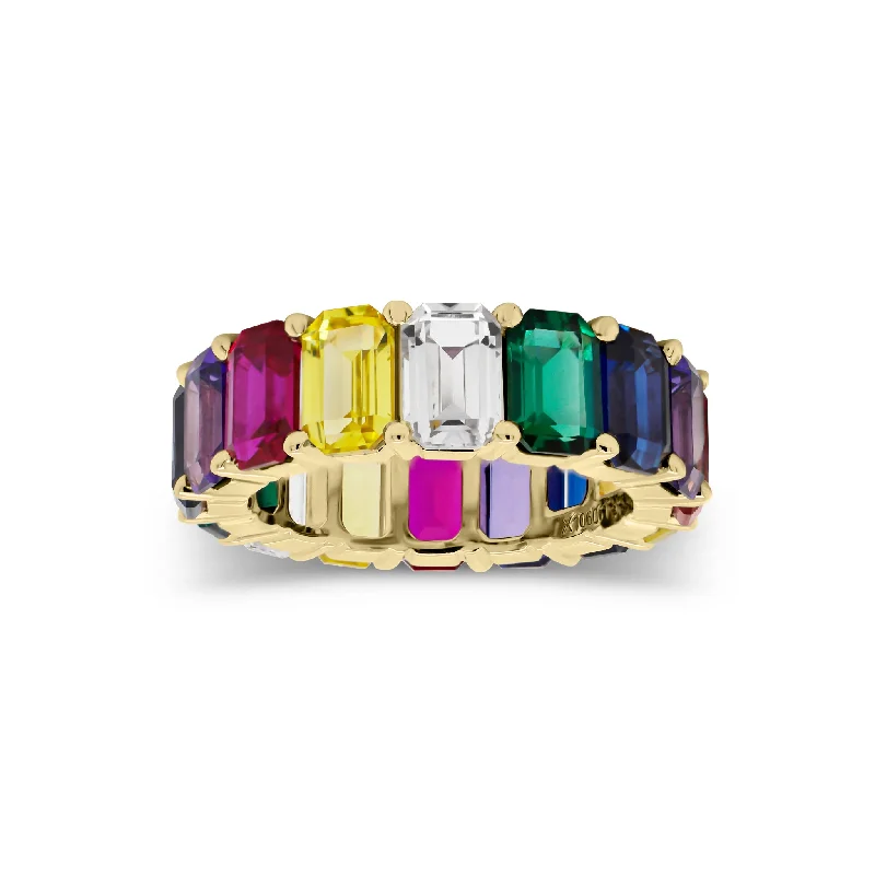 Exclusive Gemstone Jewelry At Special Prices Multicolor Emerald-Cut Gemstone Eternity Ring