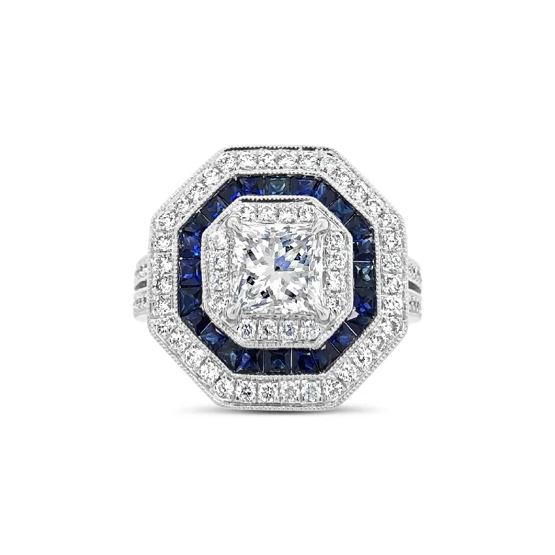 Fashion-Forward Geometric Jewelry For Contemporary Style Octagonal Diamond & Sapphire Right Hand Ring Fashion-Forward Geometric Jewelry For Contemporary Style Octagonal Diamond & Sapphire Right Hand Ring