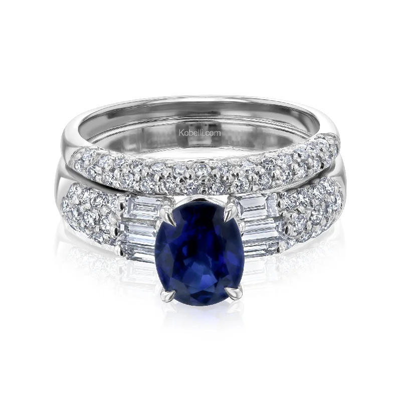 Limited-Stock Jewelry Sale – Once It's Gone, It's Gone Oval Sapphire Diamond Lined Bridal Rings