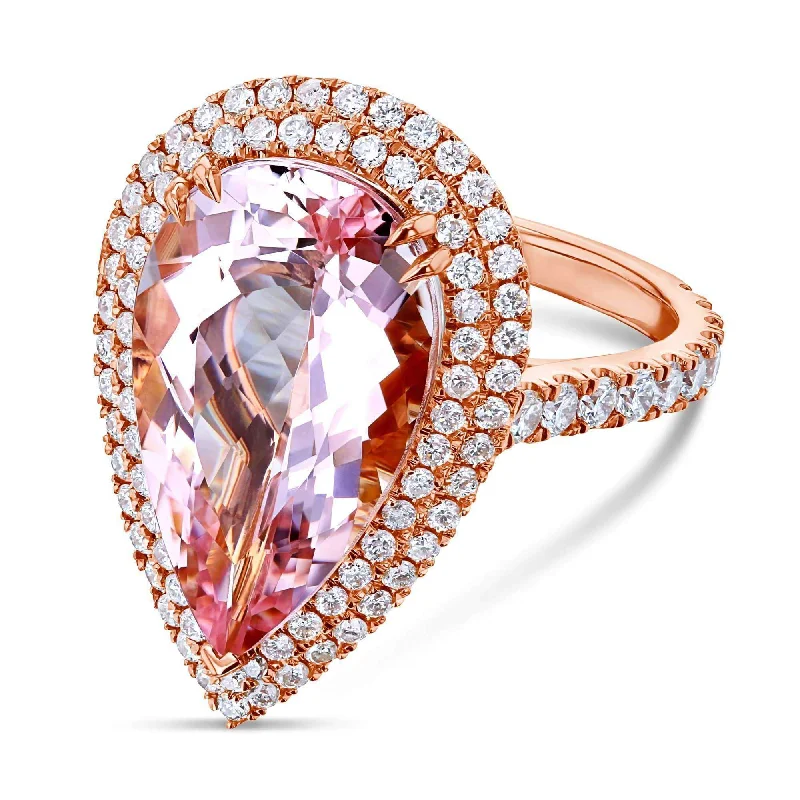 Stunning Jewelry Pieces At The Lowest Prices Ever Pear Premium Morganite Diamond Halo Cocktail Ring