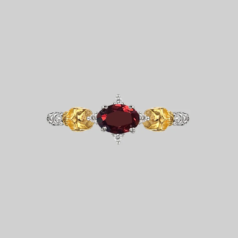 Affordable Gold-Plated Jewelry For Modern Fashion POISON. Garnet & Skulls Ring - Silver