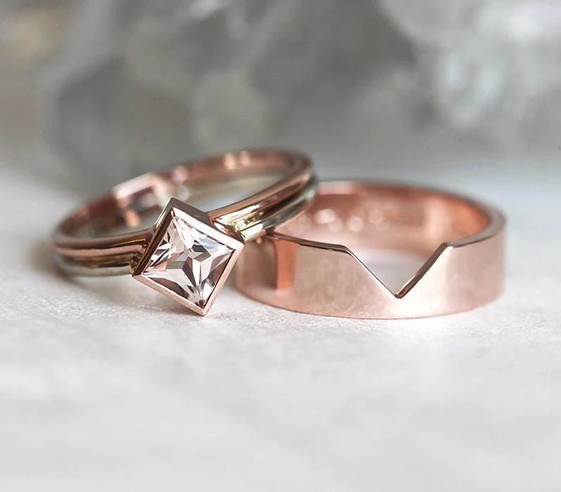 Elegant Rose Gold Jewelry For A Stylish Touch Peach Morganite Engagement Ring Set With Wide Band Elegant Rose Gold Jewelry For A Stylish Touch Peach Morganite Engagement Ring Set With Wide Band