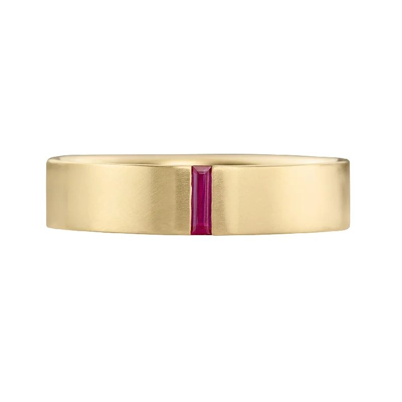 Shop Fine Jewelry With Amazing Deals Ruby Baguette Unisex Matte Gold Wedding Band