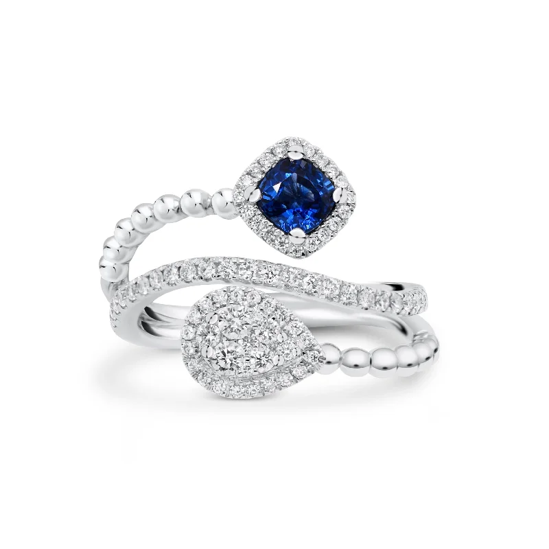 Shop Jewelry That Shines Without The High Price Sapphire Cushion & Diamond Teardrop Bypass Ring