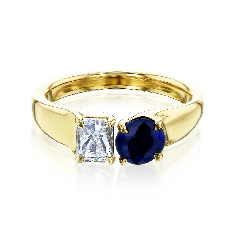 Elegant Jewelry, Exclusive Prices – Shop Now Solid 14k Gold Sapphire & Diamond Deux Ring