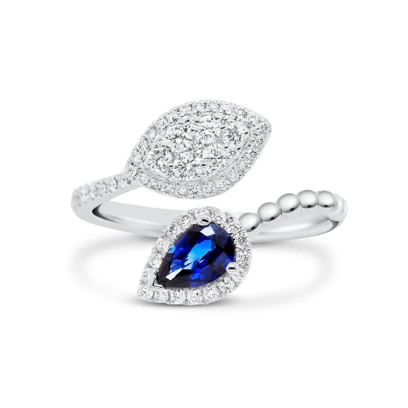 Jewelry Sale Alert – Shop Timeless Elegance Today Sapphire Teardrop and Diamond Marquise Bypass Ring