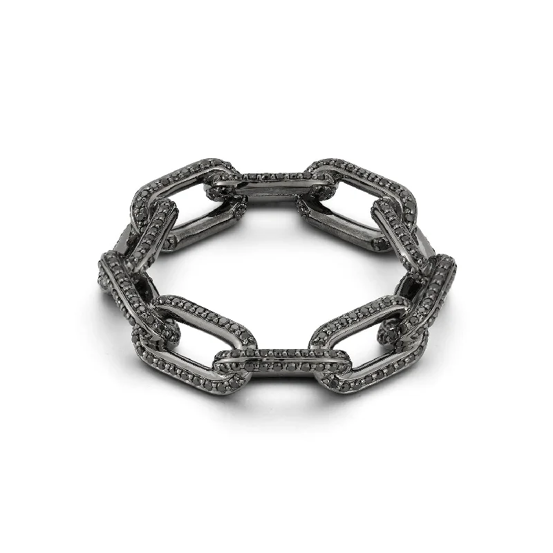Chic, Trendy, And Affordable Jewelry Sale SAXON 18K BLACK GOLD ALL BLACK DIAMOND LARGE CHAIN LINK RING Chic, Trendy, And Affordable Jewelry Sale SAXON 18K BLACK GOLD ALL BLACK DIAMOND LARGE CHAIN LINK RING