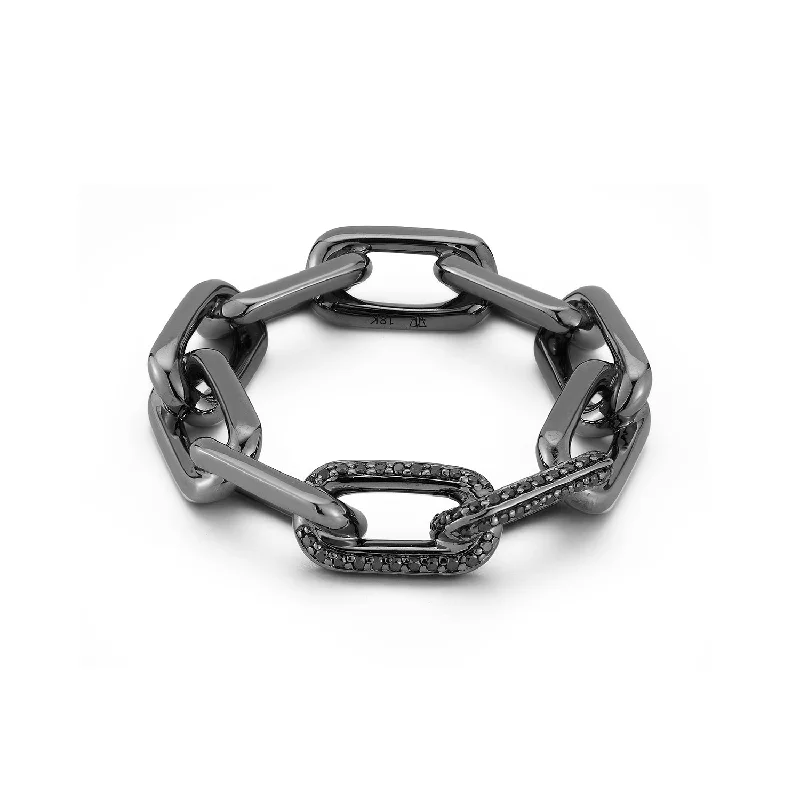 Bestselling Jewelry At Special Promotional Rates SAXON 18K BLACK GOLD AND DOUBLE BLACK DIAMOND LARGE CHAIN LINK RING Bestselling Jewelry At Special Promotional Rates SAXON 18K BLACK GOLD AND DOUBLE BLACK DIAMOND LARGE CHAIN LINK RING