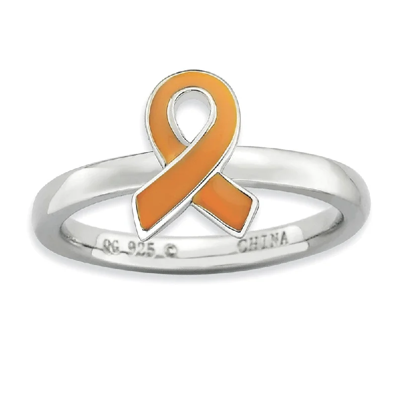 Elegant Necklaces And Bracelets At Limited-Time Offers Silver Stackable Orange Enamel Awareness Ribbon Ring