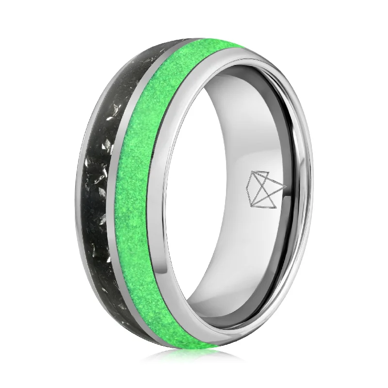 Premium Diamond Jewelry At Once-In-A-Lifetime Discounts Silver Tungsten Ring - Green Glow & Real Meteorite Premium Diamond Jewelry At Once-In-A-Lifetime Discounts Silver Tungsten Ring - Green Glow & Real Meteorite