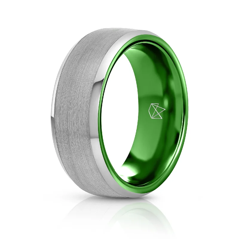 Discounted Jewelry For A Glamorous Look Silver Tungsten Ring - Resilient Green