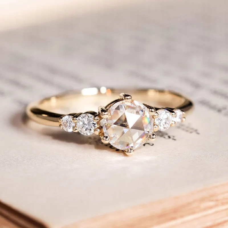 Premium Diamond Jewelry At Once-In-A-Lifetime Discounts The Austen - Round Rose Cut Moissanite Engagement Ring with Moissanite Accent Stones Premium Diamond Jewelry At Once-In-A-Lifetime Discounts The Austen - Round Rose Cut Moissanite Engagement Ring with Moissanite Accent Stones