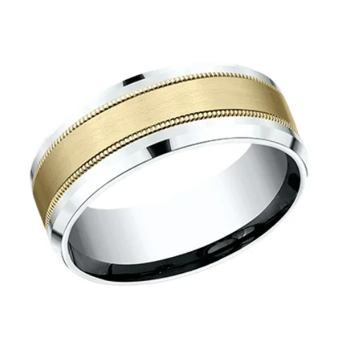 Gorgeous Jewelry, Limited-Time Savings The TWO-TONE MILGRAIN Mens Band